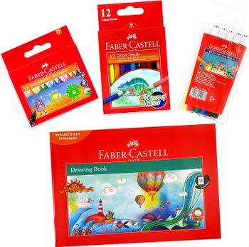 Faber-Castell A4 Drawing Book 120Gsm 36Sheets + Fiber Tip Colour Pen  6Colours + Colour Fpencils