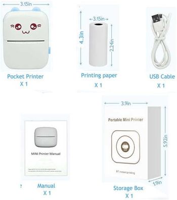 Portable Mini Pocket Printer Cute Thermal Printer with Thermal Printing Paper USB Cable for Note Photo Web Document Printing,(Blue)