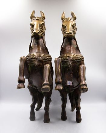 Majestic Bronze Standing Dynamic Horse Figure Set Handcrafted in Nepal