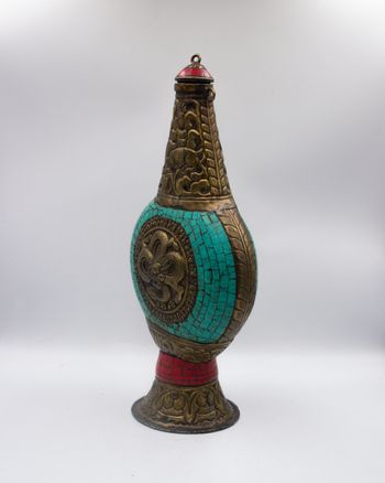 Exquisite Stone Bottle Pot Covered Silver Inlaid Turquoise Carved for Home Decor