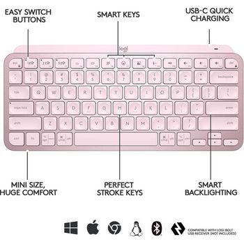 Logitech MX Keys Mini Wireless Keyboard Bluetooth Connectivity (920-010474) Rose