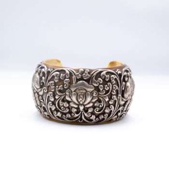 Exquisite Bangle Made of Pure Silver Handmade in Nepal Flowers Carving for Decoration