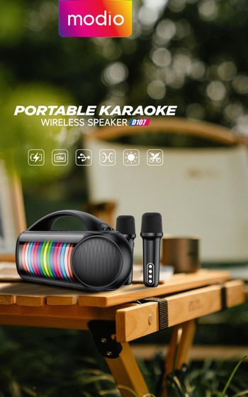 Modio portable wireless speaker Karaoke with DJ Laser light and Two mic