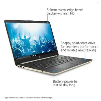 HP 15 Dw0052wm - Core i5 8th Gen 8265U- 16GB Ram DDR4 - 256GB SSD- 15.6 inch HD WLED Display -US Full Keyboard -HDMi-USB TYPE C-Windows 10 Home - Pale Gold