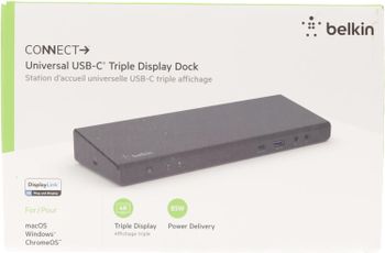 بلكين ربط عالمي قاعدة عرض ثلاثية USB-C دقة فيديو تصل إلى 4K - شحن USB-C PD حتى 85 واط  - يو اس بي سي، جيجابت إيثر - إدخال/إخراج الصوت  INC007vfBK - أسود