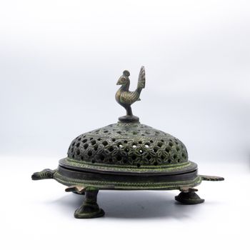 Exquisite Nepal Handmade Peacock Tortoise Copper Incense Burner Holder Home Decoration