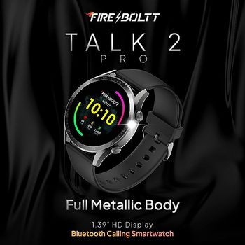 ساعة ذكية Fire-Boltt Talk 2 Pro للاتصال بالبلوتوث، شاشة TFT 1.39 بوصة مع زر مزدوج، مساعدة صوتية، 120 وضعًا رياضيًا، ميكروفون مدمج ومكبر صوت مع تصنيف IP68 (أسود)