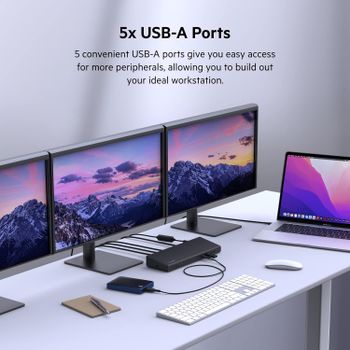 بلكين ربط عالمي قاعدة عرض ثلاثية USB-C دقة فيديو تصل إلى 4K - شحن USB-C PD حتى 85 واط  - يو اس بي سي، جيجابت إيثر - إدخال/إخراج الصوت  INC007vfBK - أسود