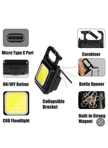 Multi-Function COB Rechargeable Keychain Light - Mini Magnetic LED Flashlight, Portable Pocket Work Light With Bottle Opener for Outdoor Hiking Camping