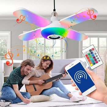 Smart Speaker Folding Deformation Light, LED Fan Music Light Bulb, Changing Lamp with Built-In Bluetooth Speaker And Remote Control for Home Stage Bar Party Decoration Gift