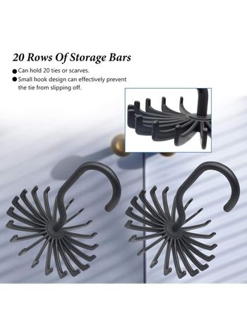 Tie Holder Belt Hanger with Rotating 20 Hooks Durable Scarf and Accessories Organizer Black