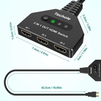 Techole  HS309-BK HDMI Switch 4K 3 in 1 Out, HDMI Splitter M16