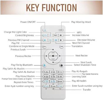 Quran Bluetooth Speaker Lamp with Remote, Portable LED Touch Night Light with FM MP3 Music Player Night Light Rechargeable Bedside Outdoor Desk Table Lamp in Many Languages Including English, Arabic