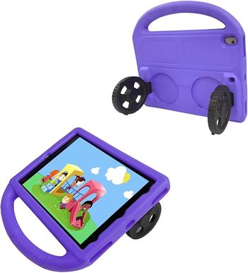 KM Car wheel iPad Mini Case for Kids, Design Silicone Handle Stand Lightweight Shockproof case Compatible for Apple iPad Mini 1 2 3 4 & 5 Purple