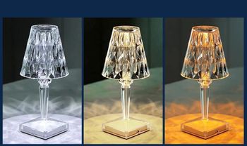 Decorative Crystal Lamp for Living Room/Bedroom, LED Night Light Bedside Lamp with USB Charging Port.