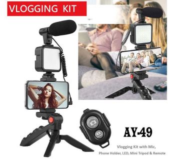 AY-49 Video Vlogging Kits Microphone LED Fill Light Mini Tripod With Remote For Phone Vlog Video Recording Condenser