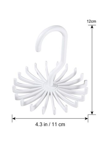 Tie Holder Belt Hanger with Rotating 20 Hooks Durable Scarf and Accessories Organizer White