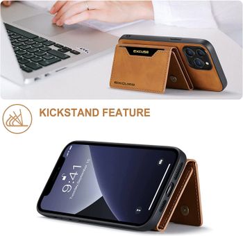 Premium Case Compatible with iPhone 14 Pro, DG.MING Premium Leather Phone Case Back Cover Magnetic Detachable with Trifold Wallet Card Holder Pocket for iPhone 14 Pro - Brown