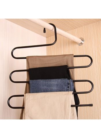 We Happy S Shape Clothes Hanger, 5 layers Pants Ties Multipurpose Stainless Steel Storage Space Saving Organizer, Black (Pack of 2)