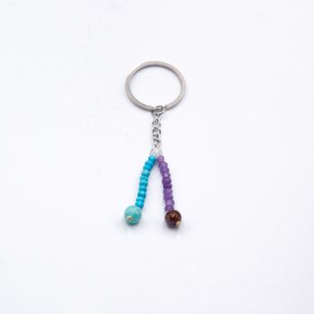 Amethyst and Turquoise Natural Crystal Keychain - Good Luck and Prosperity