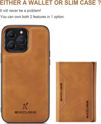 Premium Case Compatible with iPhone 14 Pro, DG.MING Premium Leather Phone Case Back Cover Magnetic Detachable with Trifold Wallet Card Holder Pocket for iPhone 14 Pro - Brown