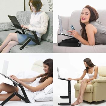 Adjustable Laptop Stand Table Desk Portable Aluminum Ergonomic Lapdesk For TV Bed Sofa PC Notebook Desk Stand With Mouse Pad Black