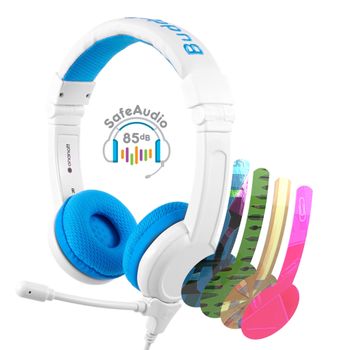 Budd yPhones - School Plus Kids Headphones - High Performance Beam Mic, Detachable BuddyCable for Sharing, Foldable & Cushioned Headband (Blue)