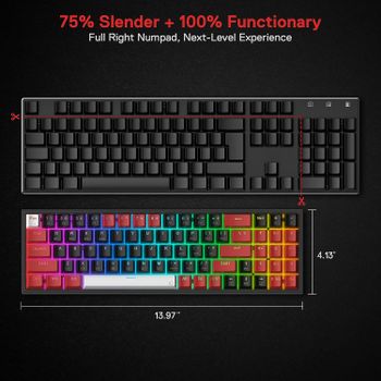 .ريدراجون K628 لوحة مفاتيح ألعاب RGB لاسلكية PRO 75% ثلاثية الأوضاع، 78 مفتاحًا لوحة مفاتيح ميكانيكية مدمجة قابلة للتبديل السريع مع مقبس ثنائي الفينيل متعدد الكلور قابل للتبديل السريع، ومفاتيح أسهم مخصصة ومكبر صوت لوحة رقمية، مفتاح أحمر