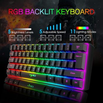 HXSJ V700 Wired Gaming Keyboard RGB Streamer Wired English Keyboard 61-key Gaming Keyboard