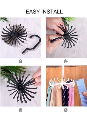 Pack of 6 Tie Holder Belt Hanger with Rotating 20 Hooks Durable Scarf and Accessories Organizer White and Black