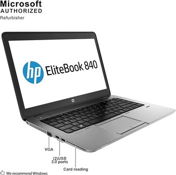 كمبيوتر محمول إتش بي  Elitebook 840 G1 مقاس 14.0 بوصة عالي الأداء، Intel i5 4300U حتى 2.9 جيجا هرتز، ذاكرة 16 جيجابايت، 256 جيجابايت SSD، USB 3.0، بلوتوث، ويندوز 10 برو، لوحة مفاتيح انجليزي/عربي