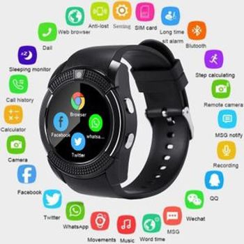 Smart Watch V8 Bluetooth Touch Screen Wrist Watch with Camera/SIM Card Slot,Waterproof Smart Watch Sports Fitness Tracker Compatible with Android iOS Phones Samsung Huawei for Kids Women Men