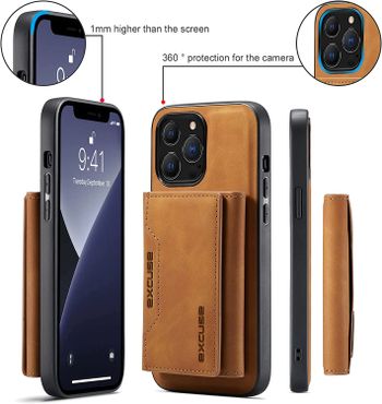 Premium Case Compatible with iPhone 14 Pro, DG.MING Premium Leather Phone Case Back Cover Magnetic Detachable with Trifold Wallet Card Holder Pocket for iPhone 14 Pro - Brown