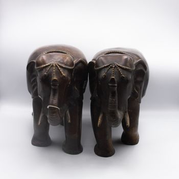 Large Antique Ebony Figure of Pair of Elephants Home Decoration Handcrafted in Nepal