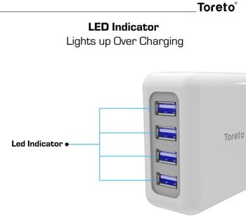 موزع شاحن توربو يو اس بي لسطح المكتب 4.8 امبير من يونيكارج (ابيض ، TOR-504) توريتو