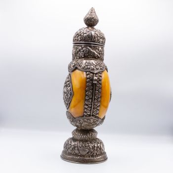 Silver and Amber Pot - Handmade in Nepal -Antique Home Decor