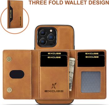 EXco 2 in 1 iPhone cases for 14 pro Max with detachable wallet Premium Quality - Brown