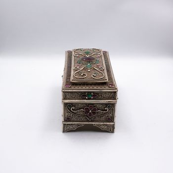 Exquisite Pure Silver Filigree Inlay Jewel Woman Jewelry Storage Box, Ruby And Emerald Gemstones Box