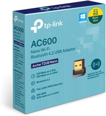 TP-Link Archer T2UB Nano AC600 USB 2.0 Wi-Fi Bluetooth 4.2 USB Adapter Dual Band Wireless 600 Mbps Plug and Play Supports Windows 11/10/8.1/8/7 for WIFI, Windows 11/10/8.1/7 for Bluetooth