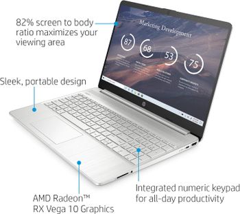 HP 15  Laptop AMD Ryzen 15-ef0022nr 7 3700U Processor 8 GB RAM 256 GB SSD HD Display Windows 10 Home - Natural Silver