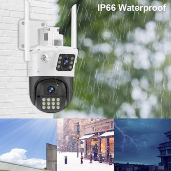 Smar 4MP Wifi Camera Dual Lens Dual Screen Security Video Surveillance Outdoor IP Camera Police Light Alarm Auto-track ICSEE