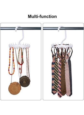 Pack of 3 Tie Holder Belt Hanger with Rotating 20 Hooks Durable Scarf and Accessories Organizer White