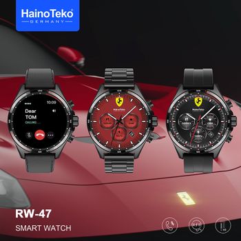 Haino Teko Germany RW47 Round Shape Large Screen AMOLED Display Smart Watch With 2 Pair Straps and Wireless Charger For Men's and Boys, Black and Silver