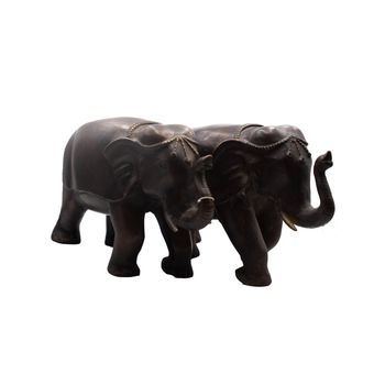 Large Antique Ebony Figure of Pair of Elephants Home Decoration Handcrafted in Nepal