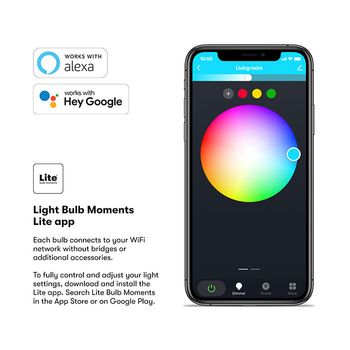 LITE BULB MOMENT A60 RGB LED Lamp 2700-6500K E27 8.5 Watts WiFi & Bluetooth - 3 Pack- White