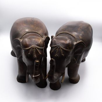 Large Antique Ebony Figure of Pair of Elephants Home Decoration Handcrafted in Nepal