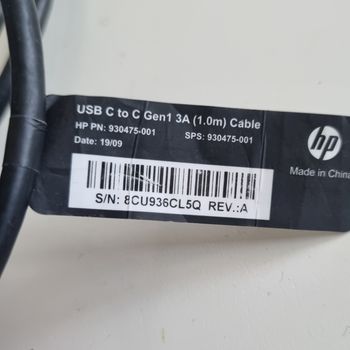 Genuine HP 930475-001 - USB-C To USB-C Gen1 1.0M Cable