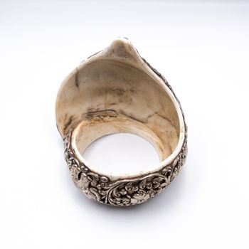 Exquisite Shell Bangle Made of Pure Silver Handmade in Nepal Peacock Carving for Decorative Purpose