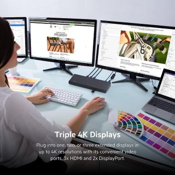 بلكين ربط عالمي قاعدة عرض ثلاثية USB-C دقة فيديو تصل إلى 4K - شحن USB-C PD حتى 85 واط  - يو اس بي سي، جيجابت إيثر - إدخال/إخراج الصوت  INC007vfBK - أسود