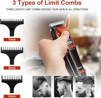 KEMEI Black Hair Clippers for Men, Cordless Clippers for Hair Cutting, Professional Barber Clippers, USB Rechargeable Wireless Haircut Clippers km-658